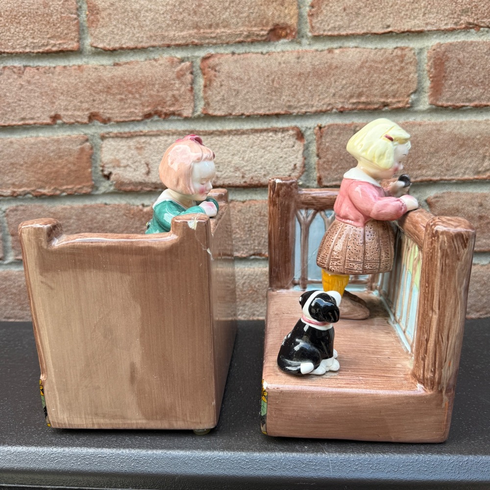 Mary Engelbreit Bookends Kids Girls Dog Brown Make A Wish Vintage Ceramic Decor - Picture 15 of 16